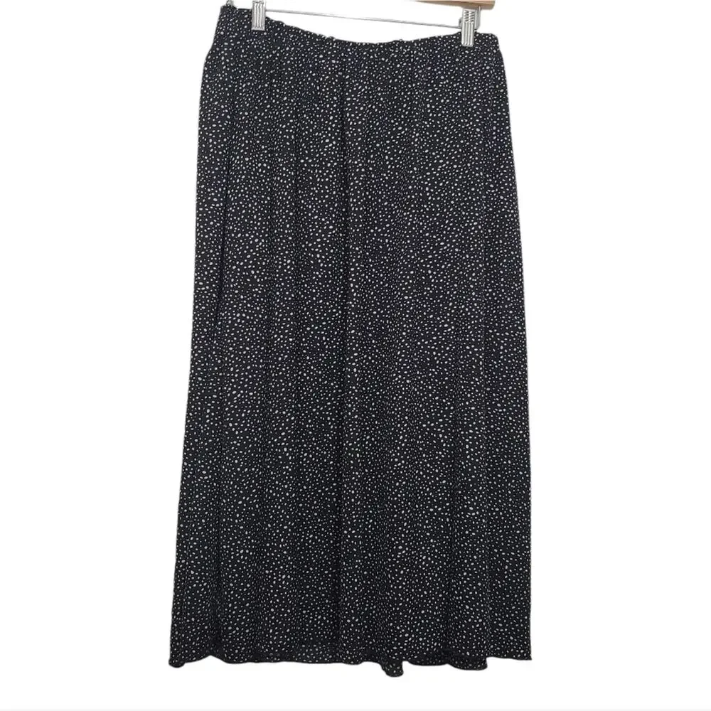 Polka-dot LARGE High-Rise Flowy Midi Ankle Skirt with Elastic Waist